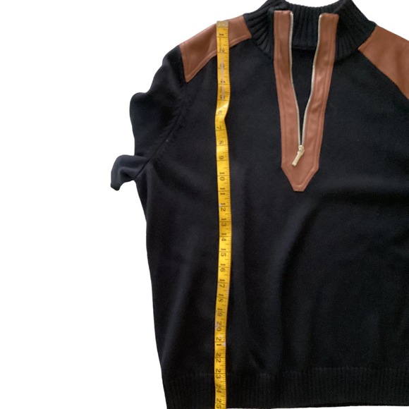 Ralph Lauren Leather Trim Black Men’s 1/4 Zip Sweater No Tags - Picture 6 of 7